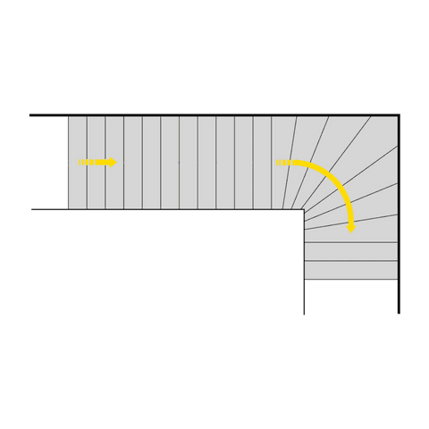 einläufig, im Austritt viertelgewendelte Treppe